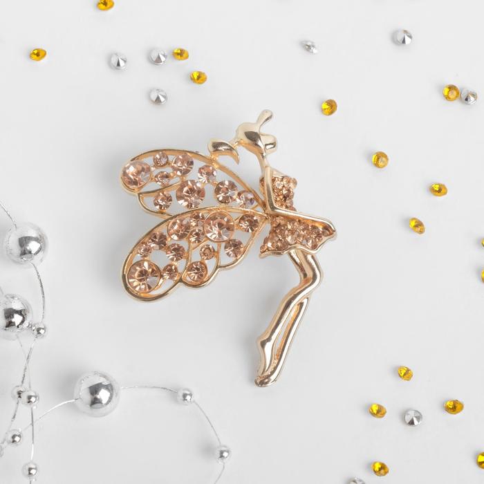 Брошь "Дюймовочка", цвет шампанского в золоте