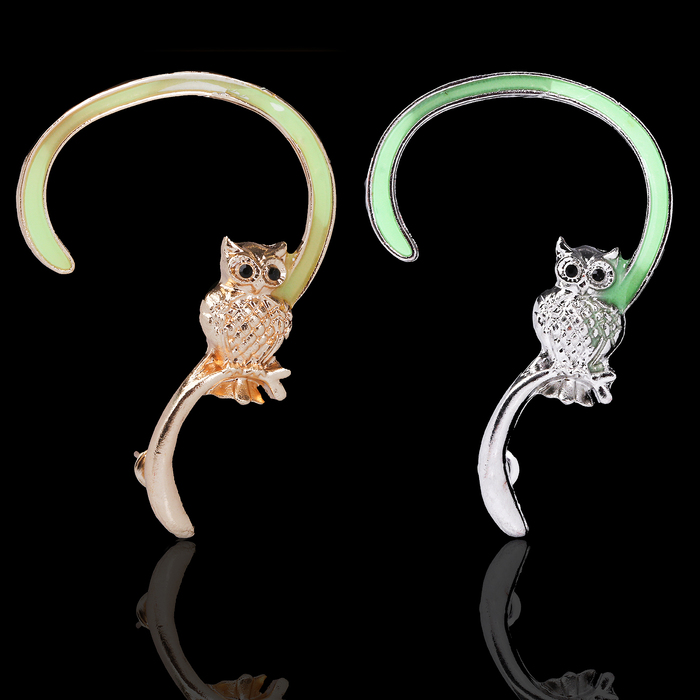 Серьга "Каффа" сова на ветви, цвет МИКС