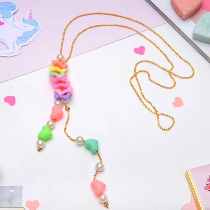 Кулон детский "Выбражулька" сердечек россыпь, 45см, цвет МИКС