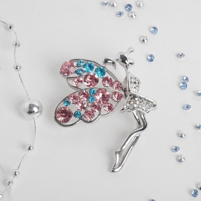 Брошь "Дюймовочка", разноцветная в серебре