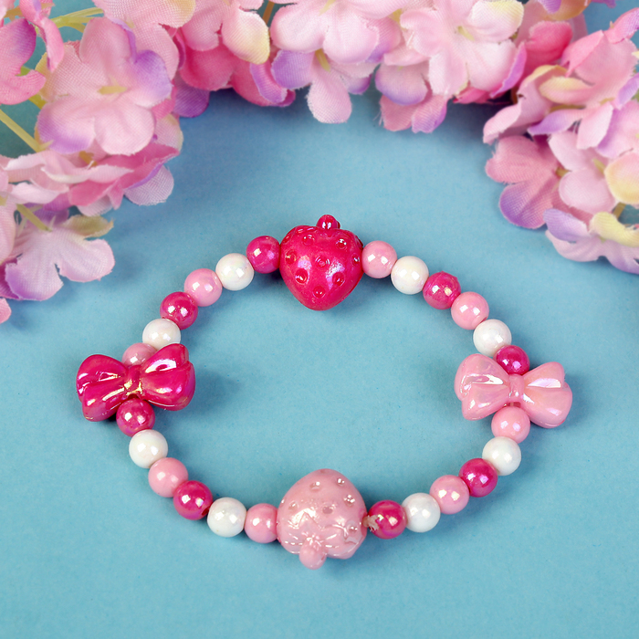 Браслет детский "Выбражулька" землянички с бантиком, цвет МИКС