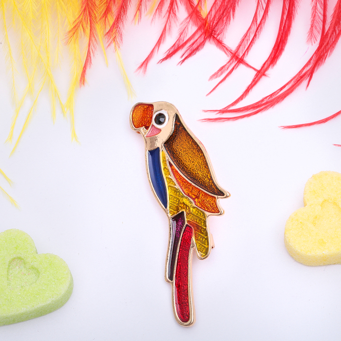 Брошь "Какаду", разноцветная в золоте