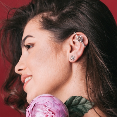 Серьги "Каффа" двойная, цветок, цвет МИКС