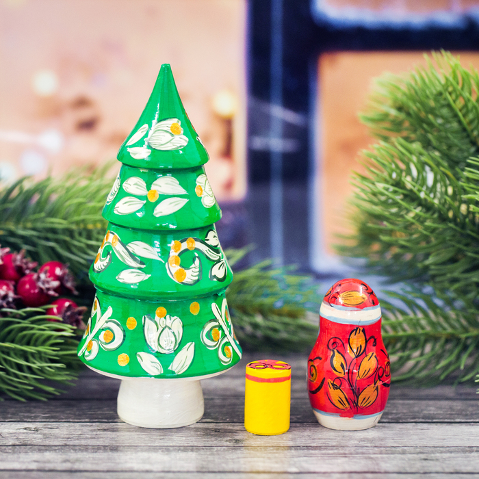 Матрешка 3 кукольная "Ёлка с Дедом Морозом" 11см