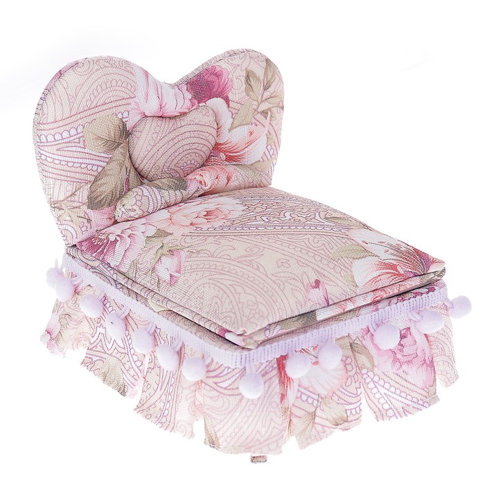 Шкатулка ткань для украшений "Кровать с помпонами" 13,5х15х12 см