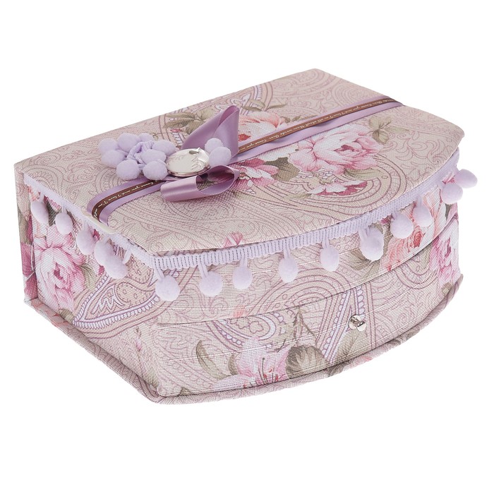 Шкатулка ткань для украшений "Комод с помпонами" 8,5х21х17 см