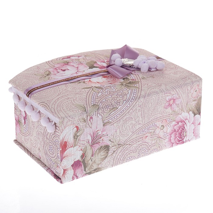 Шкатулка ткань для украшений "Комод с помпонами" 8,5х21х17 см