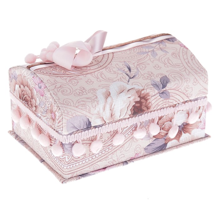 Шкатулка текстиль для украшений "Цветы с помпонами" 9х16,5х12 см