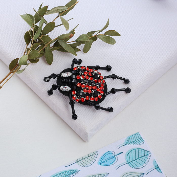 Брошь "Божья коровка" большая, цвет черно-красный