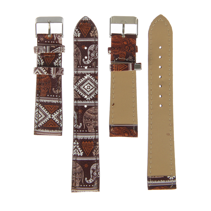 Ремешок для часов "Индия", кожзам, 20мм, коричневый 19см