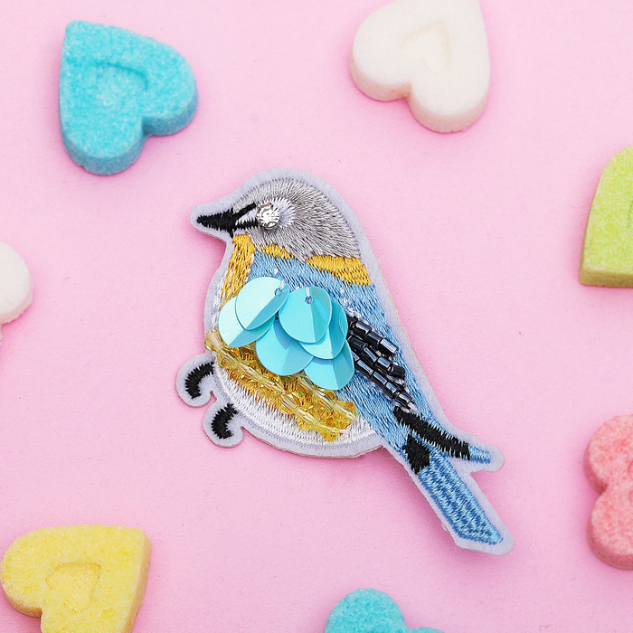 Брошь "Синичка", цвет желто-голубой