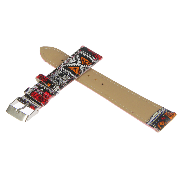 Ремешок для часов "Индия", кожзам, 20мм,черный с красным 19см