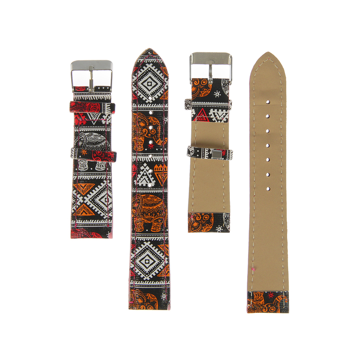 Ремешок для часов "Индия", кожзам, 20мм,черный с красным 19см