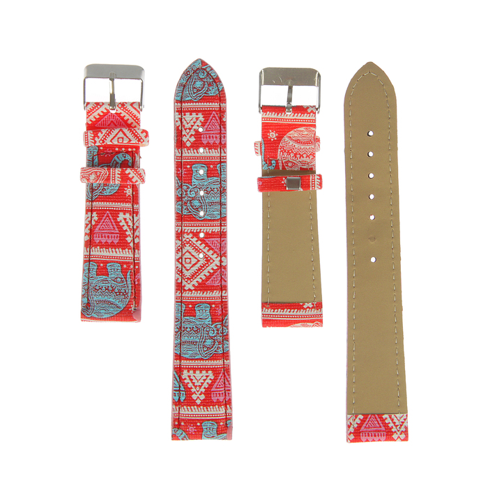 Ремешок для часов "Индия", кожзам, 20мм, красный 19см