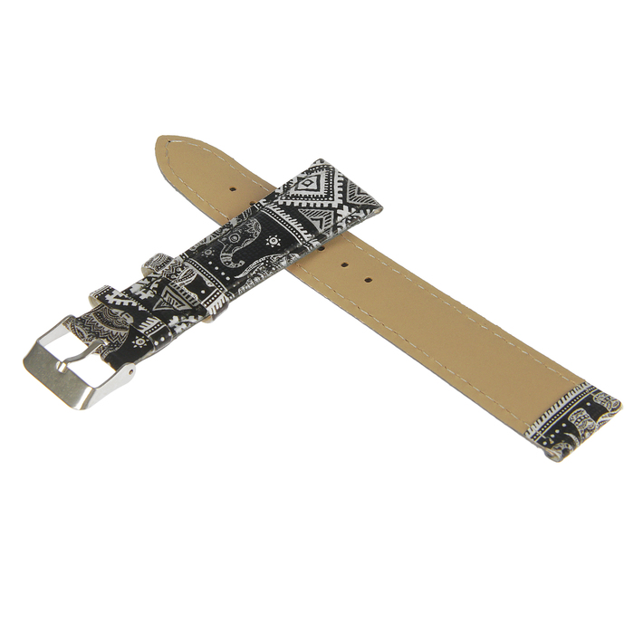 Ремешок для часов "Индия", кожзам, 20мм, черный 19см