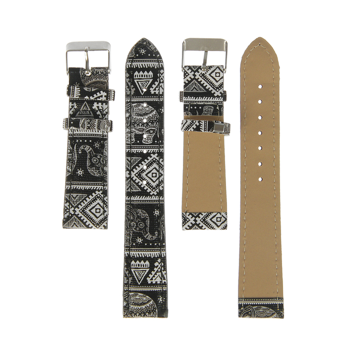 Ремешок для часов "Индия", кожзам, 20мм, черный 19см