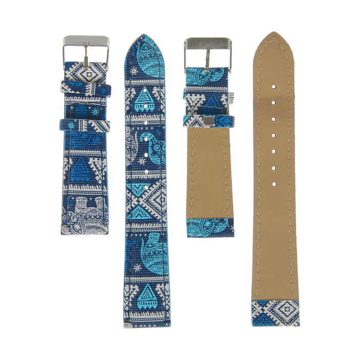 Ремешок для часов "Индия", кожзам, 20мм, синий 19см