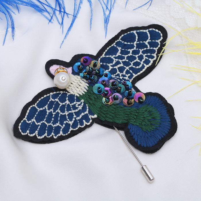 Булавка "Птенчик с жемчужиной", разноцветная