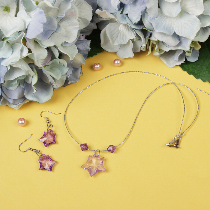 Набор детский "Выбражулька" 2 предмета: сережки, кулон 45см, звездочки, цвет МИКС