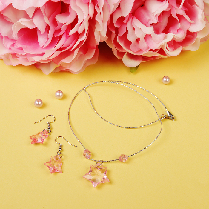 Набор детский "Выбражулька" 2 предмета: сережки, кулон 45см, звездочки, цвет МИКС