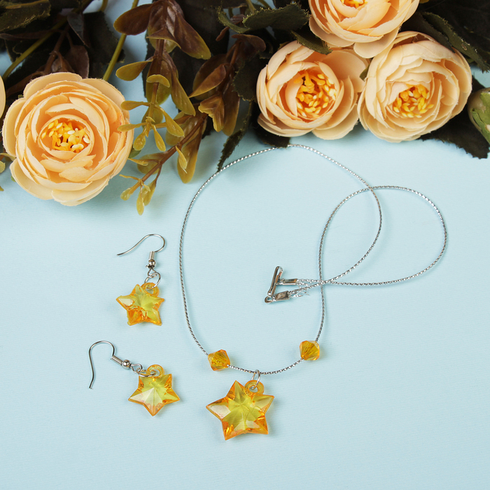 Набор детский "Выбражулька" 2 предмета: сережки, кулон 45см, звездочки, цвет МИКС