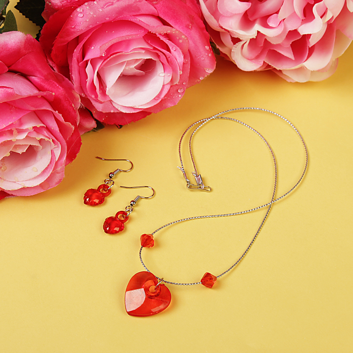 Набор детский "Выбражулька" 2 предмета: сережки, кулон 45см, сердце, цвет МИКС