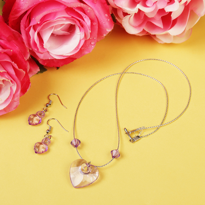 Набор детский "Выбражулька" 2 предмета: сережки, кулон 45см, сердце, цвет МИКС