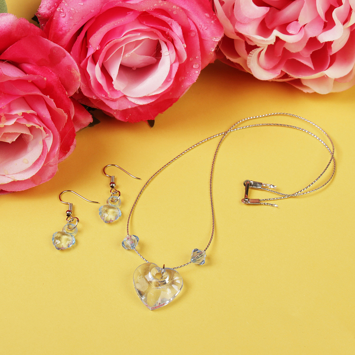 Набор детский "Выбражулька" 2 предмета: сережки, кулон 45см, сердце, цвет МИКС