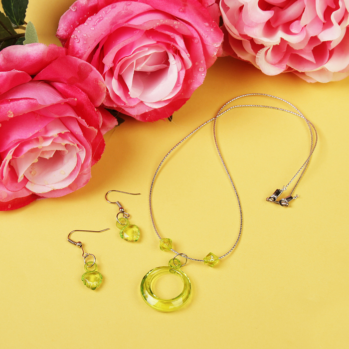 Набор детский "Выбражулька" 2 предмета: сережки, кулон 45см, сердце, цвет МИКС