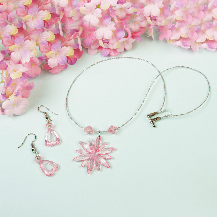 Набор детский "Выбражулька" 2 предмета: сережки, кулон 45см, астра, цвет МИКС