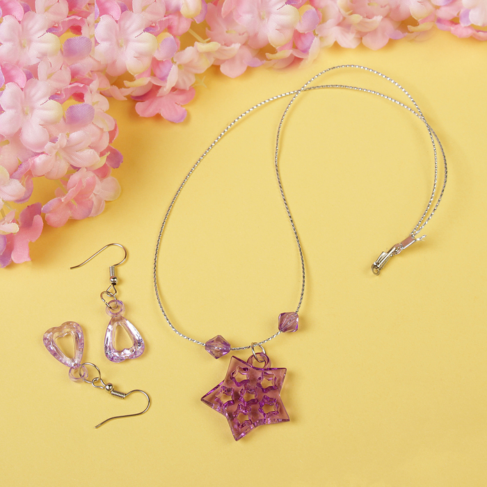 Набор детский "Выбражулька" 2 предмета: сережки, кулон 45см, звезда ажурная, цвет МИКС