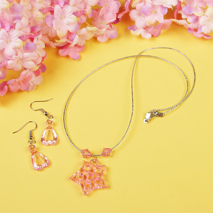 Набор детский "Выбражулька" 2 предмета: сережки, кулон 45см, звезда ажурная, цвет МИКС