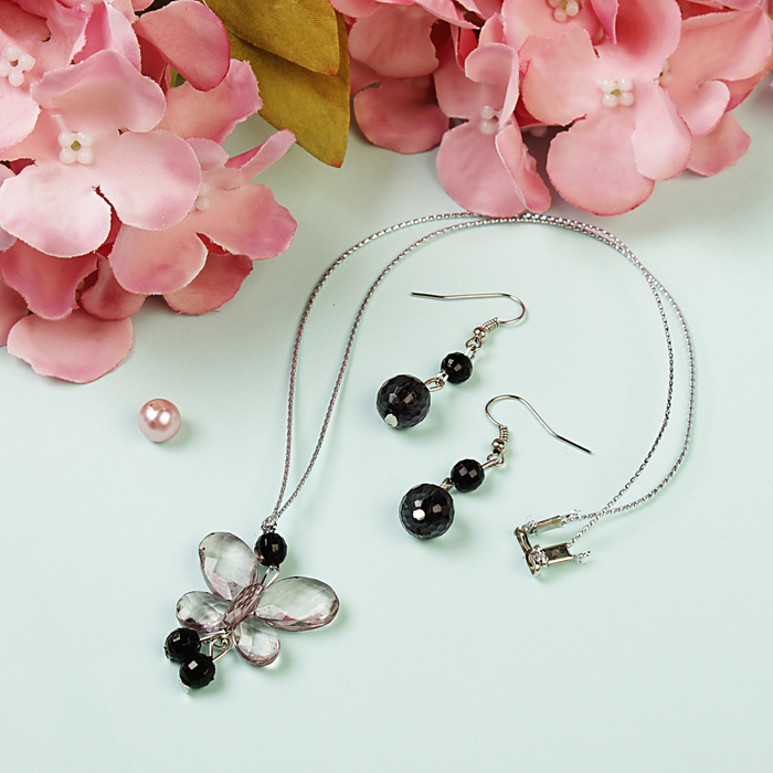 Набор детский "Выбражулька" 2 предмета: сережки, кулон 45см, бабочка, цвет МИКС