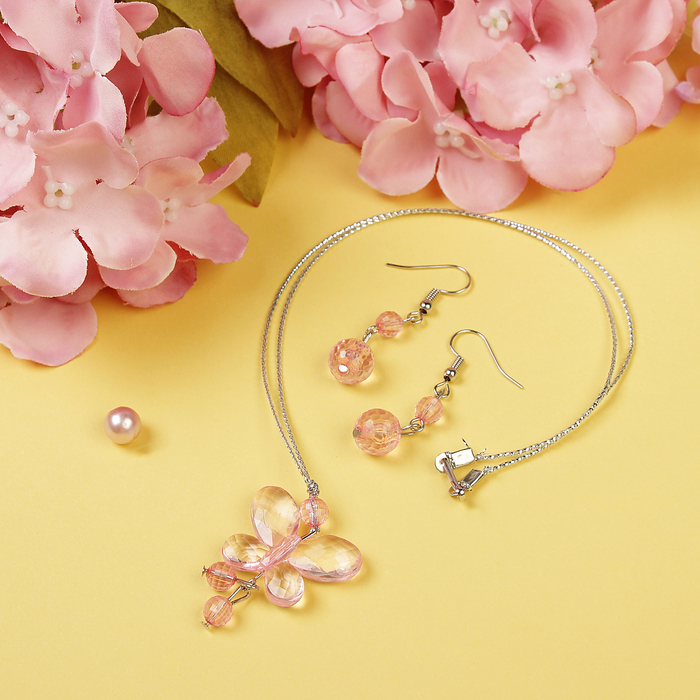 Набор детский "Выбражулька" 2 предмета: сережки, кулон 45см, бабочка, цвет МИКС