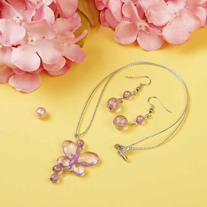 Набор детский "Выбражулька" 2 предмета: сережки, кулон 45см, бабочка, цвет МИКС