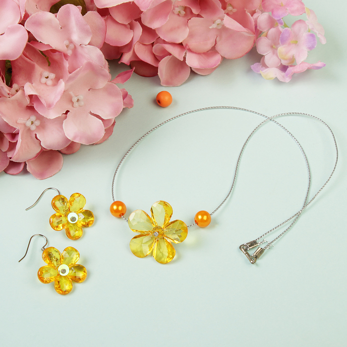 Набор детский "Выбражулька" 2 предмета: сережки, кулон 45см, цветок лютик, цвет МИКС