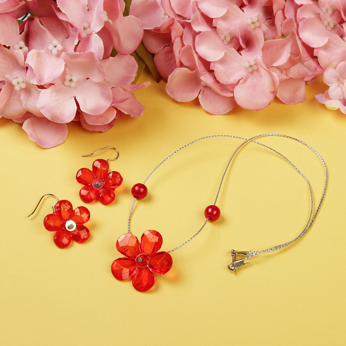 Набор детский "Выбражулька" 2 предмета: сережки, кулон 45см, цветок лютик, цвет МИКС