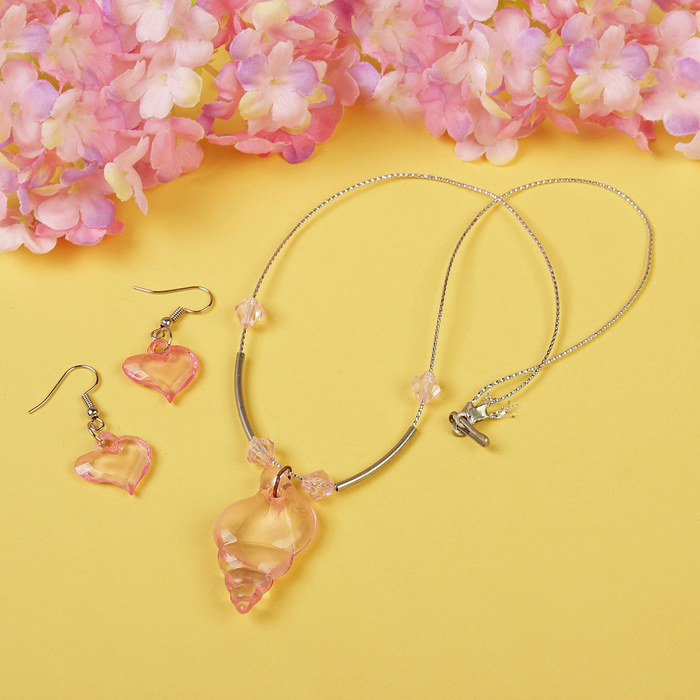 Набор детский "Выбражулька" 2 предмета: сережки, кулон 45см, ракушка, цвет МИКС