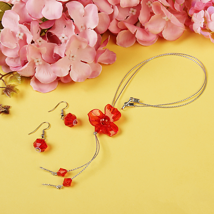 Набор детский "Выбражулька" 2 предмета: сережки, кулон 45см, орхидея, цвет МИКС