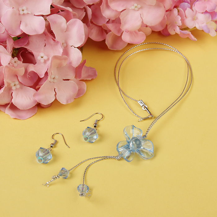 Набор детский "Выбражулька" 2 предмета: сережки, кулон 45см, орхидея, цвет МИКС