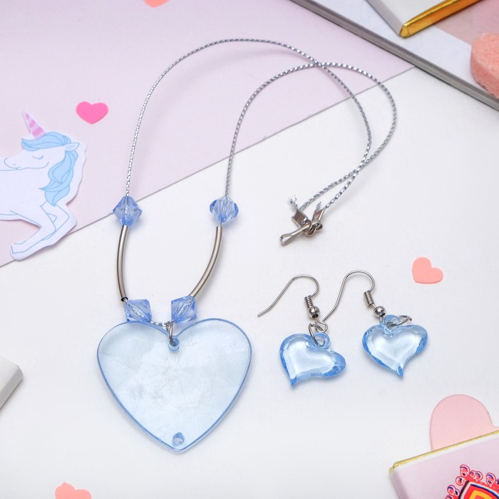 Набор детский "Выбражулька" 2 предмета: сережки, кулон 45см, сердце большое, цвет МИКС