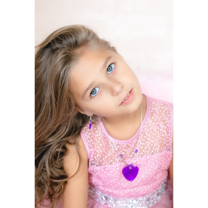 Набор детский "Выбражулька" 2 предмета: сережки, кулон 45см, сердце большое, цвет МИКС