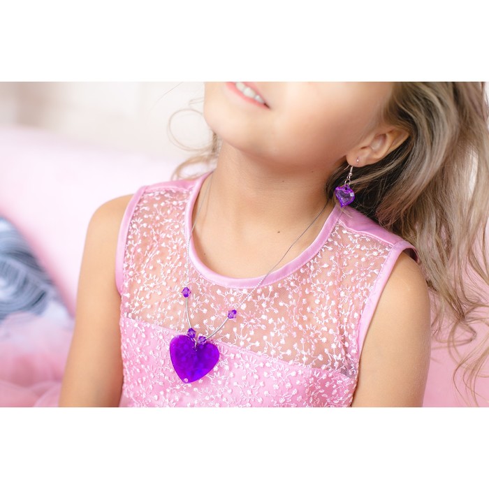 Набор детский "Выбражулька" 2 предмета: сережки, кулон 45см, сердце большое, цвет МИКС