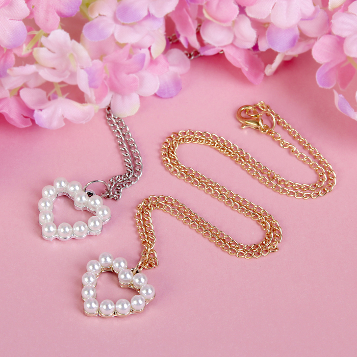 Кулон детский "Выбражулька" сердце жемчужное, 40см, цвет МИКС