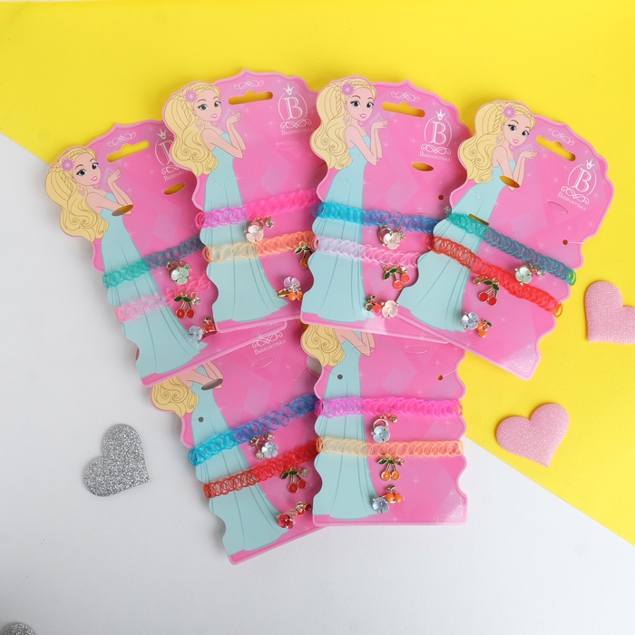 Набор детский "Выбражулька" 4 предмета: 2 чокера, 2 кольца, вишенки, цвет МИКС