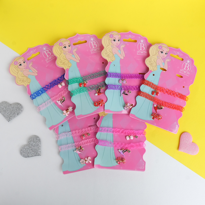 Набор детский "Выбражулька" 4 предмета: 2 чокера, 2 кольца, птичка, цвет МИКС