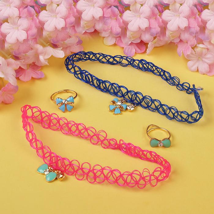 Набор детский "Выбражулька" 4 предмета: 2 чокера, 2 кольца, бантики, цвет МИКС