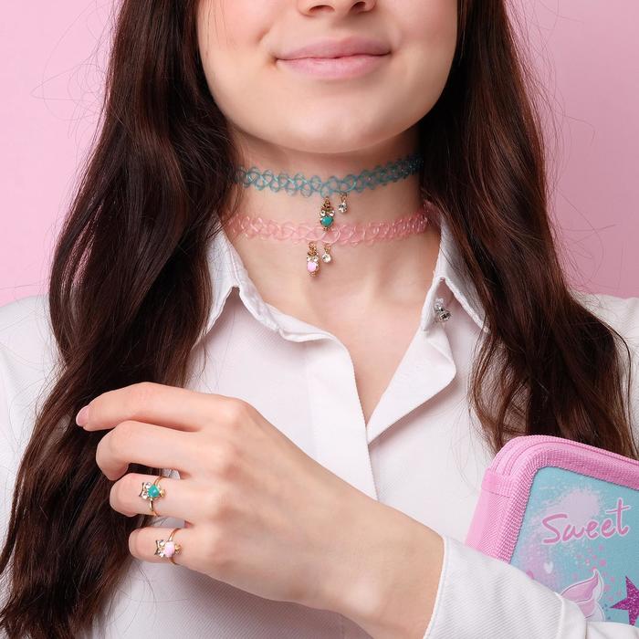 Набор детский "Выбражулька" 4 предмета: 2 чокера, 2 кольца, совушки, цвет МИКС