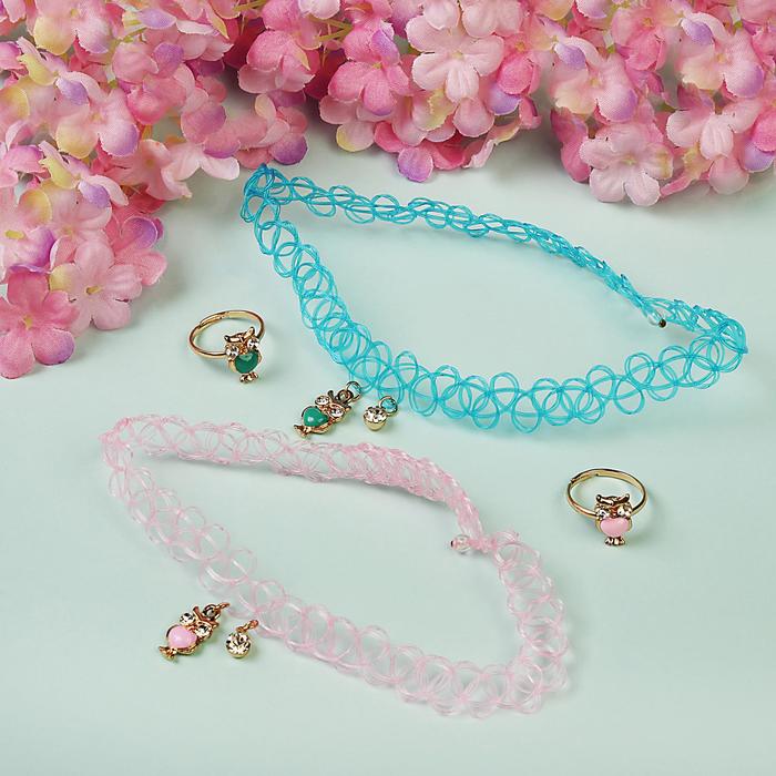 Набор детский "Выбражулька" 4 предмета: 2 чокера, 2 кольца, совушки, цвет МИКС