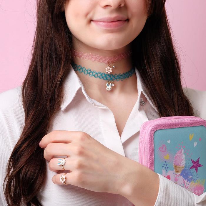 Набор детский "Выбражулька" 4 предмета: 2 чокера, 2 кольца, кролик, цвет МИКС